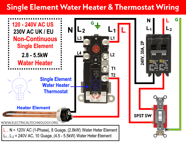 120 Volt Single Element Water Heater Thermostat Wiring